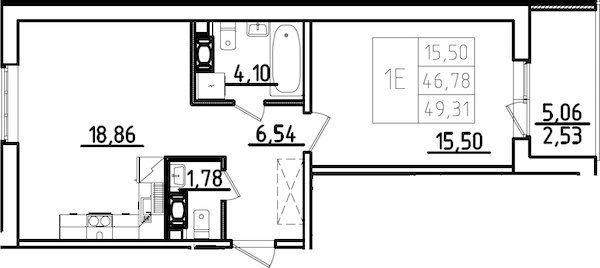 1-комнатная квартира 51.84 м², 6/9 эт., ЖК «IQ Гатчина 3»